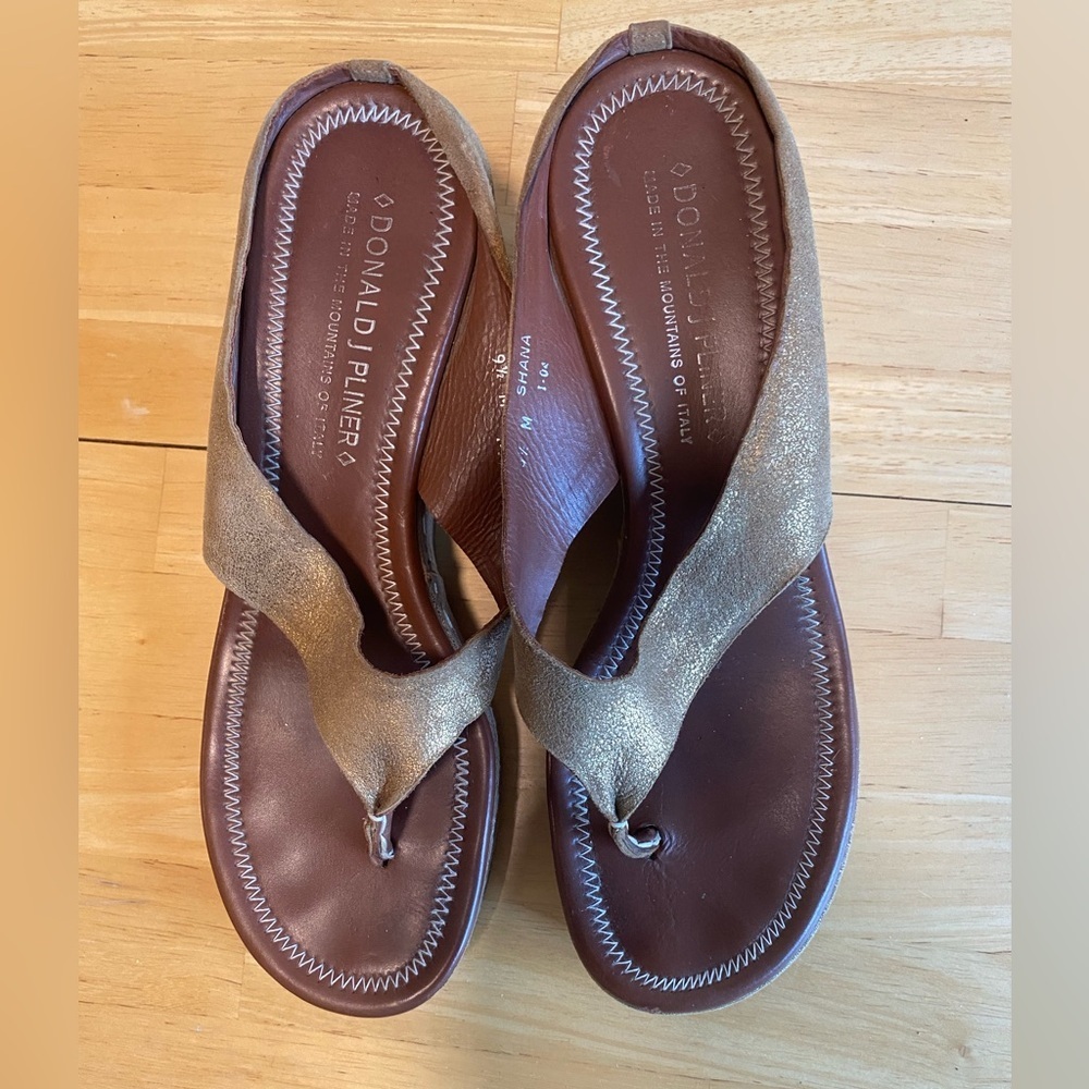 Donald J. Pliner Metallic Gold and Rich Brown Sandals